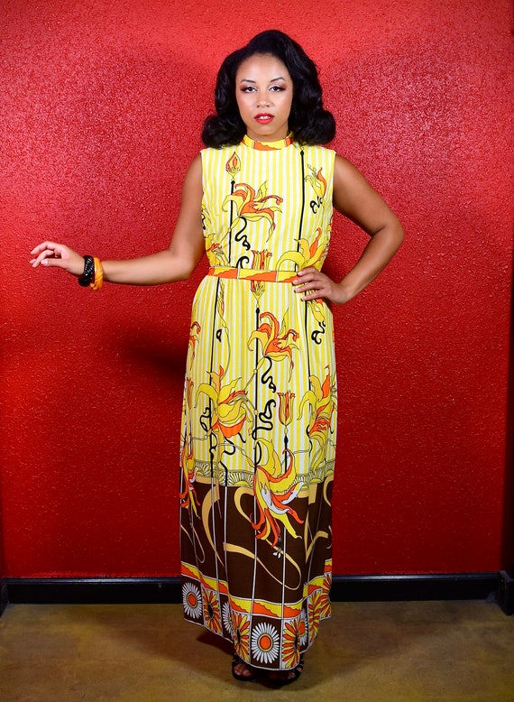 1970s Orsini Tropical Print Maxi Dress Large 1970s Orsini Tropical Print Maxi Dress Large