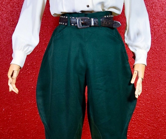 1930s Rare Jodhpurs Green Wool with Suede Patch - image 7