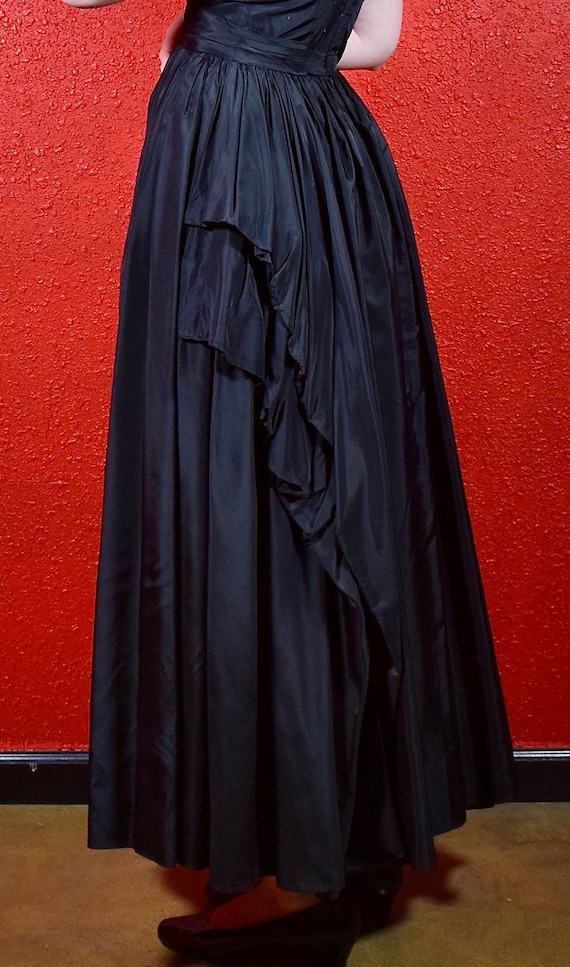 1950s Black Taffeta and Rhinestone Ballgown - image 3