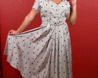 1940s Silk Novelty Print Dress Large