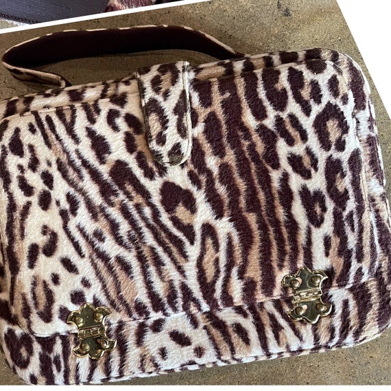 1950s Garay Leopard Print Handbag Faux Fur Makeup… - image 6