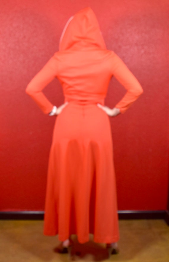 1970s Red Orange & White Dress and Hooded Bolero - image 6