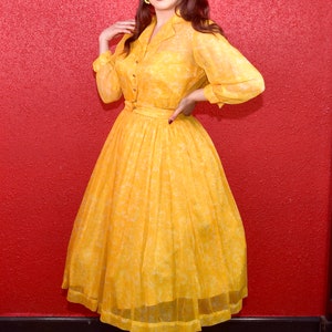 1950s Yellow Chiffon Two Pice Dress & Jacket Ensemble image 4