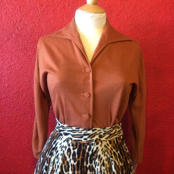 50s Rust Knit Blouse Sweater Girl Styling