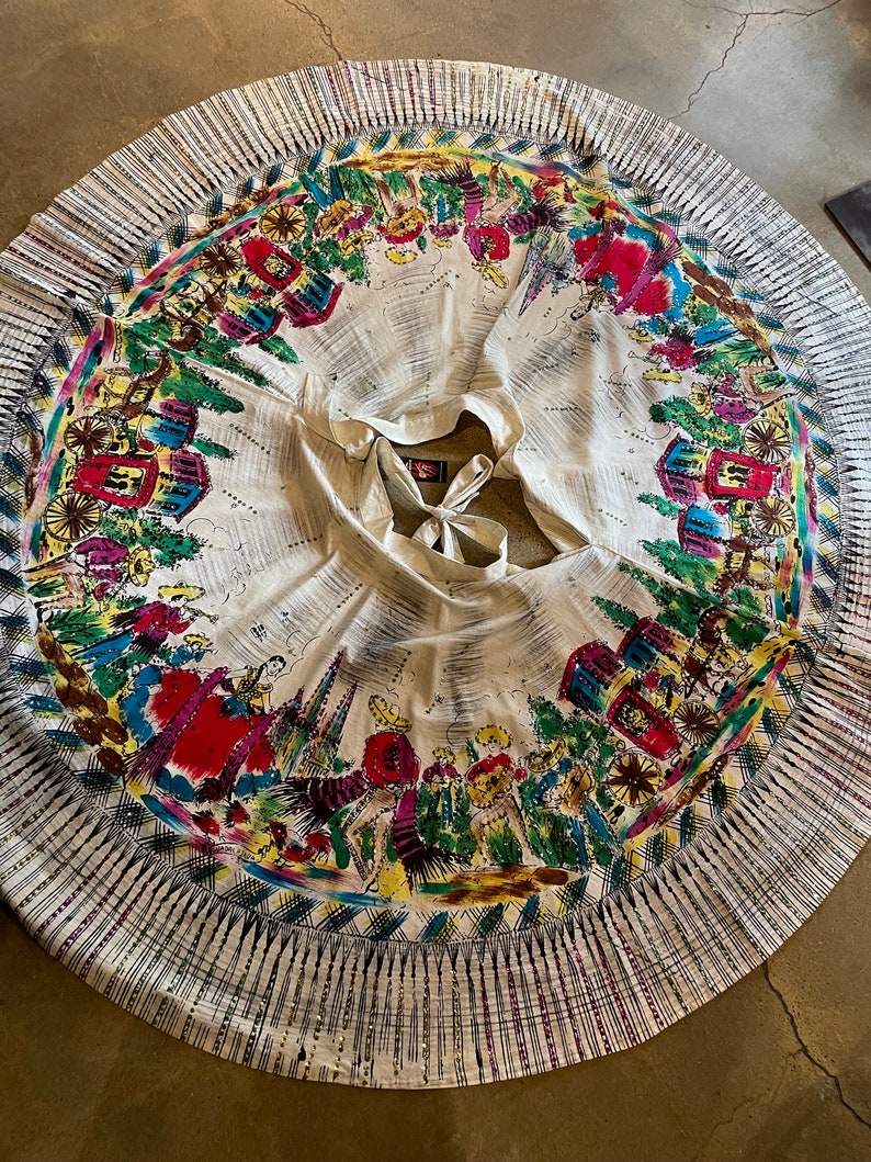 1950s Scenic Mexican Sequined Hand Painted Circle Skirt image 2