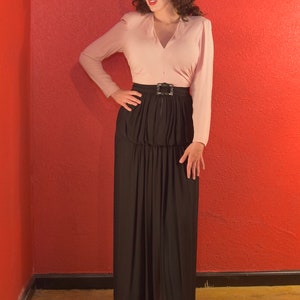 1940s Pink & Black Crepe Gown Film Noir Draped image 2