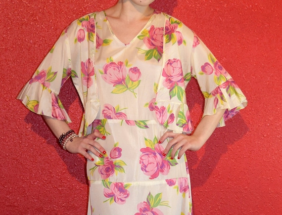 1920s 30s Rose Print Rayon Dress with Bolero - image 3