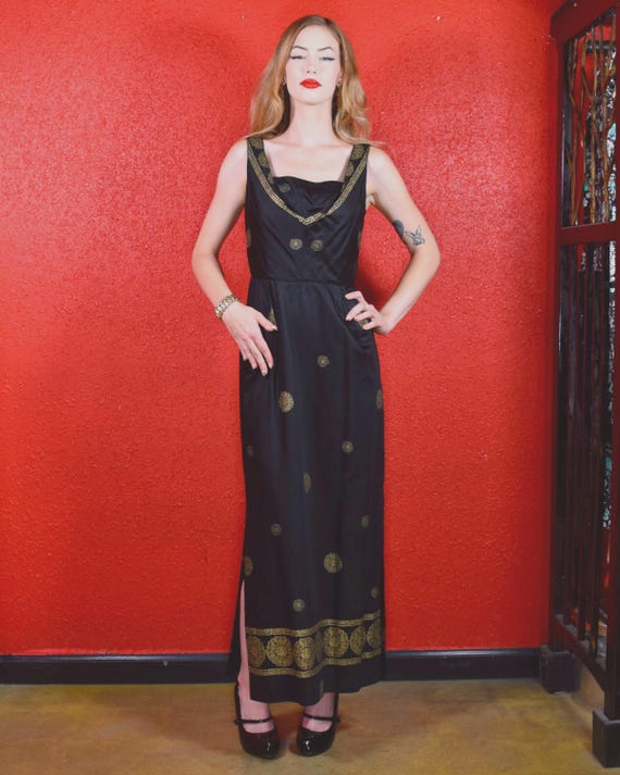 1950s Black Hawaiian Dress by Hawaiian Togs