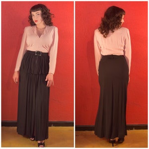 1940s Pink & Black Crepe Gown Film Noir Draped image 1