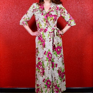 1930s Rayon Jersey Print Wrap Lounge Dress image 1