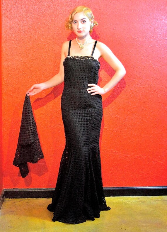 1930s Black Eyelet Gothic Gown & Bolero - image 3