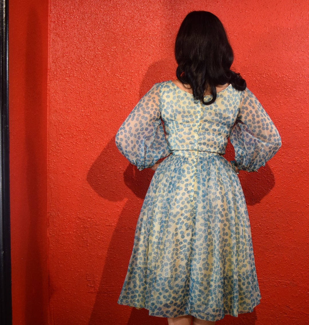 50s chiffon dress Vintage 1950's Pleated Turquoise Blue Chiffon Party Dress