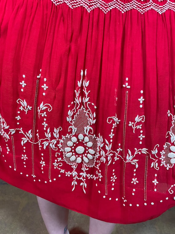 1920s 30s Hungarian Embroidered Red Voile Dress - image 10