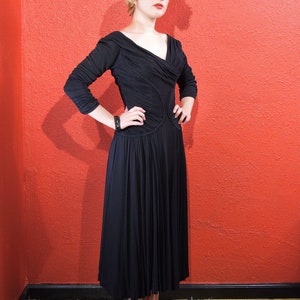 1950s Ceil Chapman Designer Jersey Draped Dress image 6