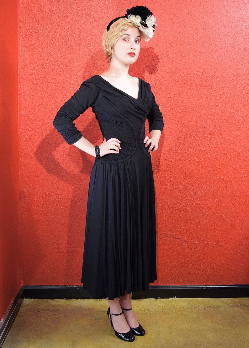 1950s Ceil Chapman Designer Jersey Draped Dress image 6