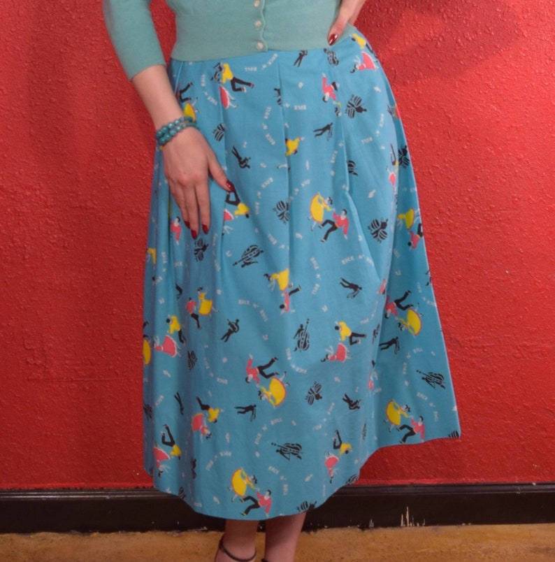 1950s Large Rock and Roll Novelty Print Skirt image 1