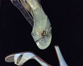 1970s Heart Heels Light Blue Stilettoes Leather