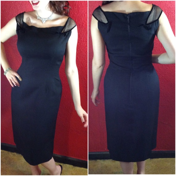 1950s Moygashel Linen Black Dress LBD Sheer Should