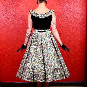 1950s Multicolor Velvet & Paper Taffeta Print Circle Dress image 6