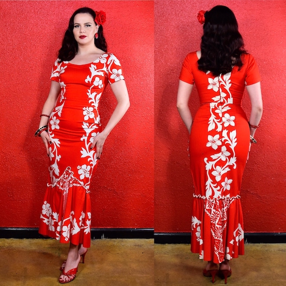 1950s 60s Hawaiian Cotton Dress