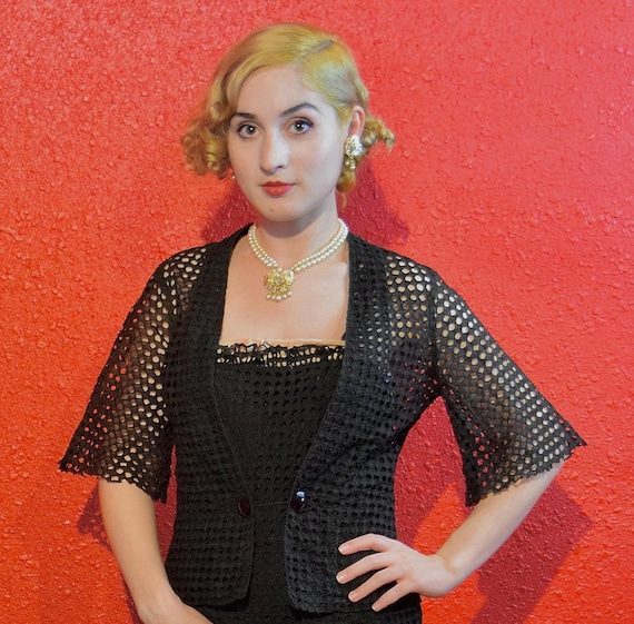 1930s Black Eyelet Gothic Gown & Bolero - image 6