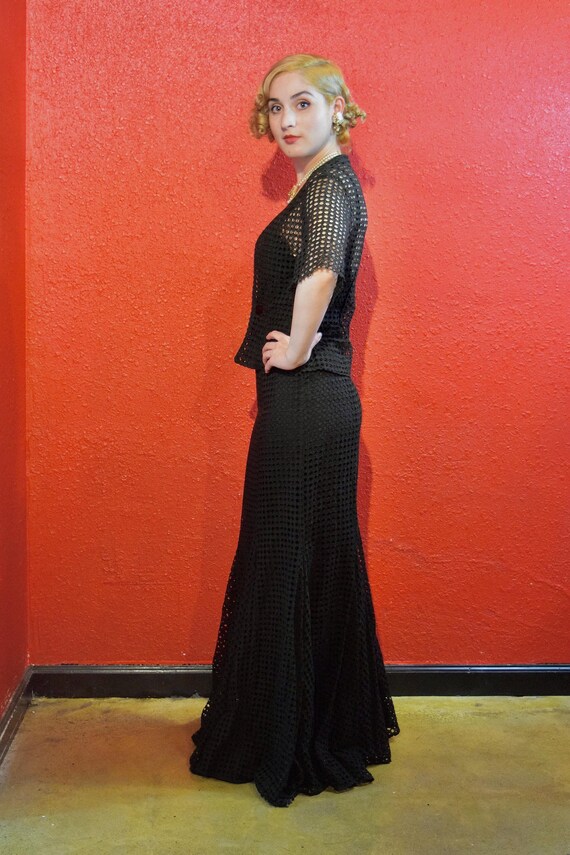 1930s Black Eyelet Gothic Gown & Bolero - image 5