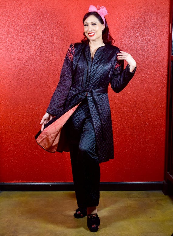 1940s Quilted Lounge Pajamas Embroidered Lounge Mode