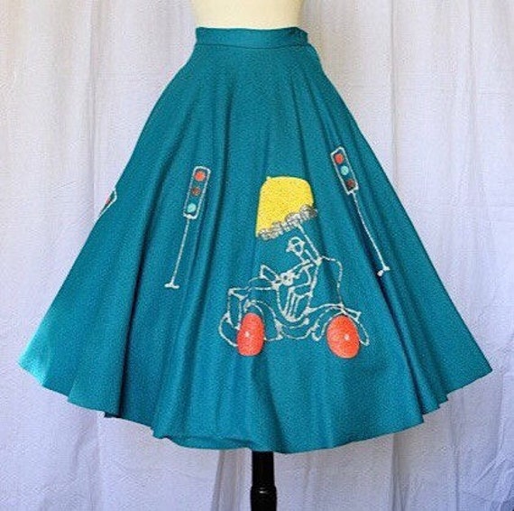 Novelty 1950's Felt Skirt with Glitter Car Stop Li