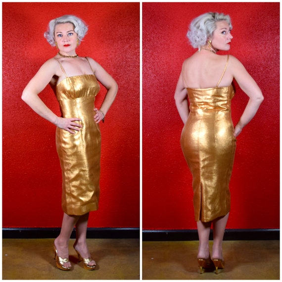 1950s Gold Lamé Bombshell Dress by Waggys 