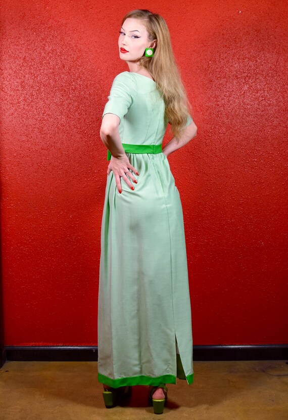 1960s Mint Green  & Kelly Green Evening Gown View 4