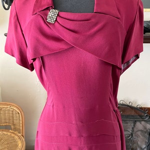 1940s Wine Crepe Draped Dress Large image 3