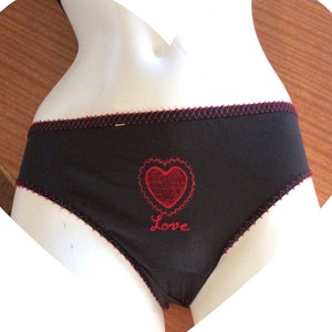 1960s Black Nylon Panties Embroidered Love