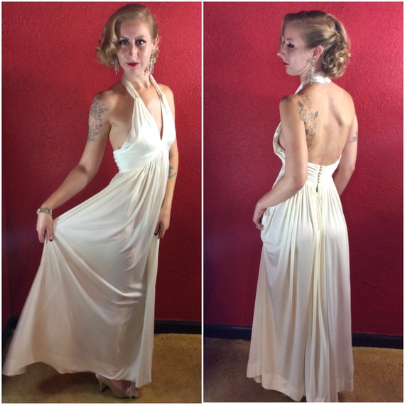 1960s 70s Donald Brooks Dress Designer White Jerse