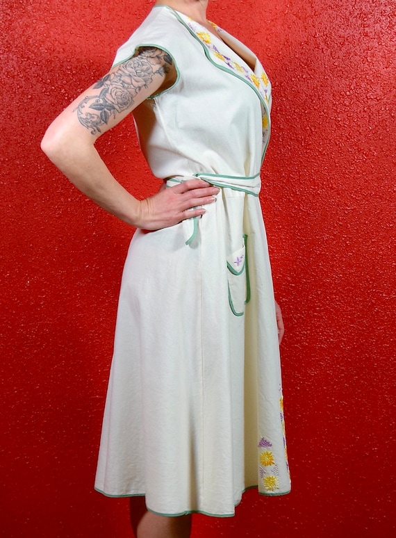 1930s Embroidered Cotton Wrap Dress - image 8
