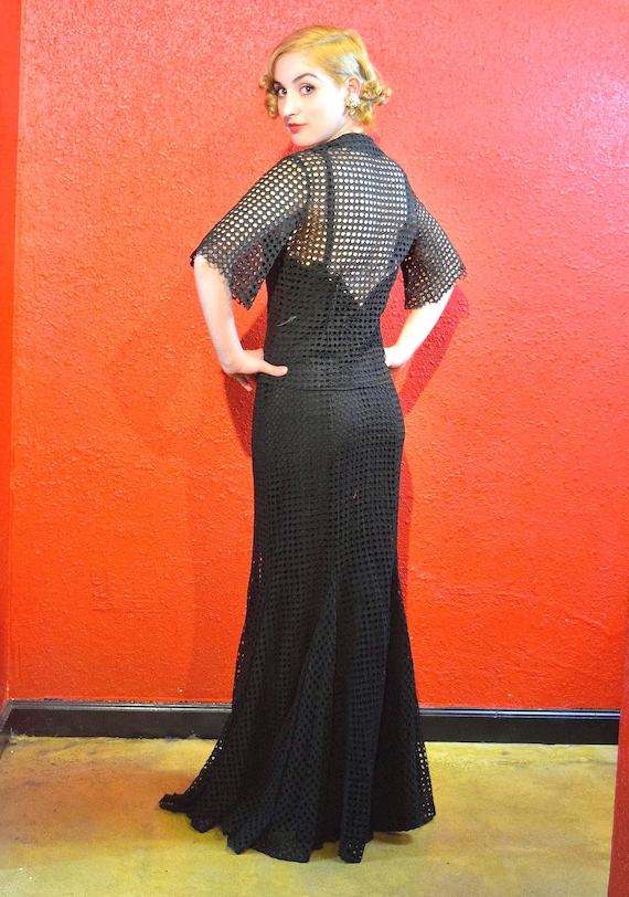 1930s Black Eyelet Gothic Gown & Bolero - image 2