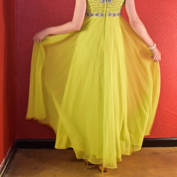 1960s Chartreuse Chiffon & Beads Gown - image 8