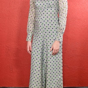1950s 60s Polka Dot Jumpsuit Rayon and Silk XS Deadstock image 5