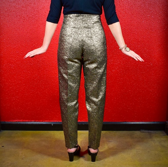 1960s Metallic Gold and Black High Waisted Pants … - image 7