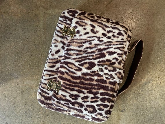 1950s Garay Leopard Print Handbag Faux Fur Makeup… - image 3