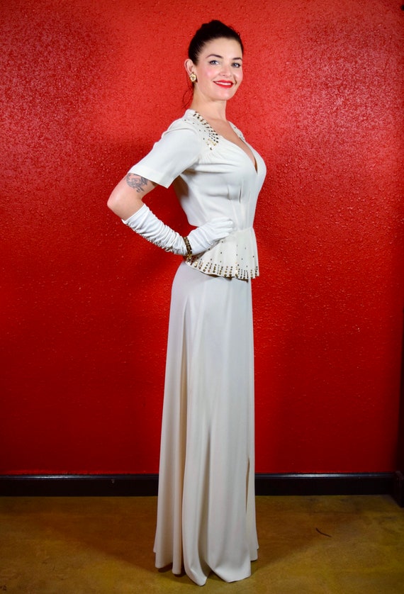 1940s Rare White Crepe and Studs Gown - image 5