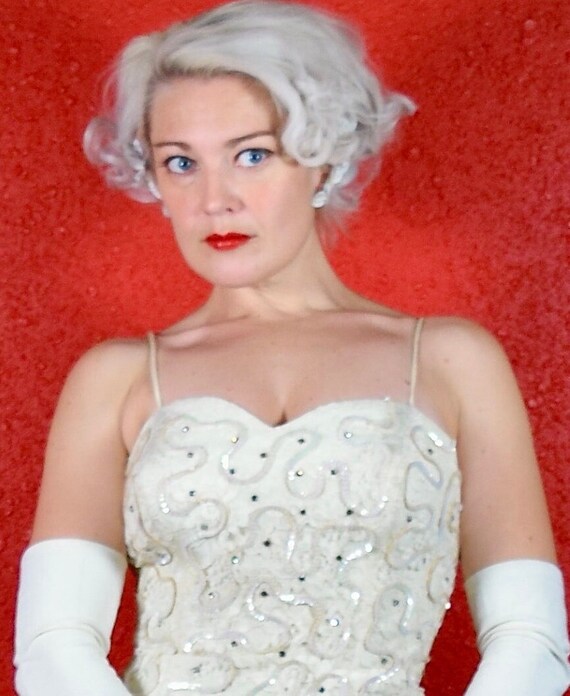 1950s Lilli Diamond White Chiffon & Lace Cocktail… - image 8