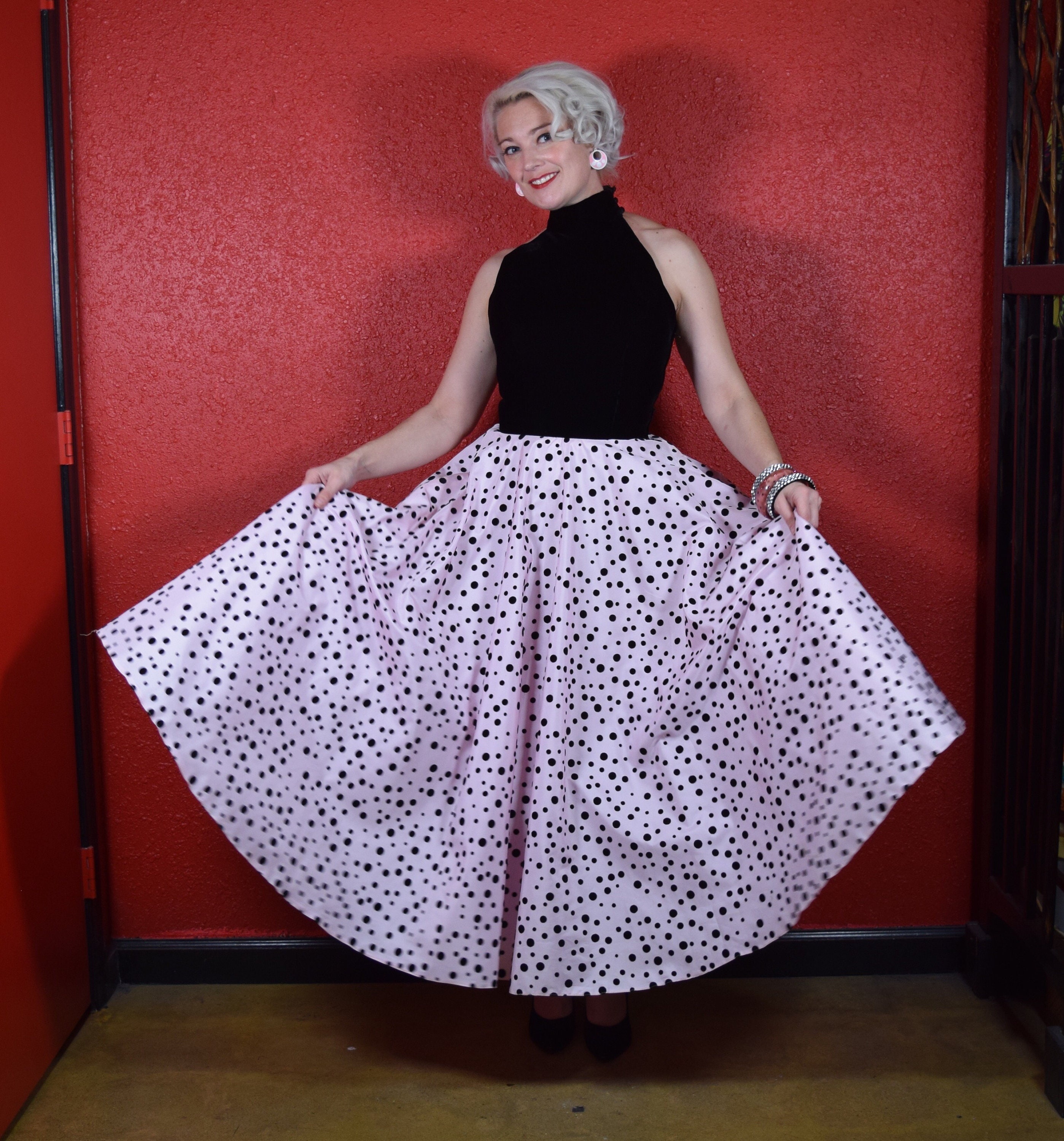 50s black and top white polka dot skirt