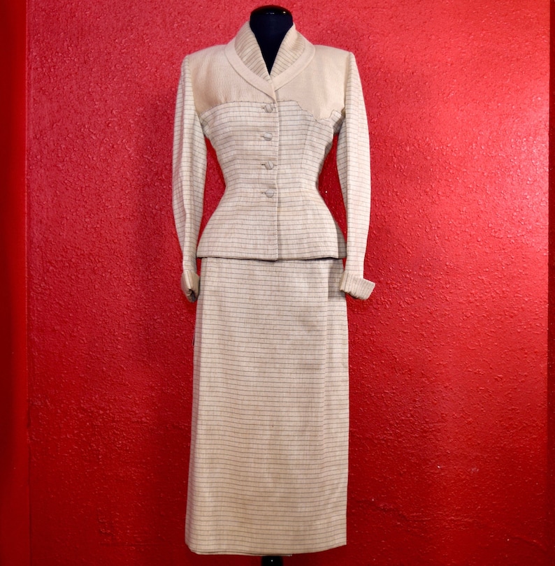 1950s Lilli Ann Suit Ivory Imported Fabric image 1
