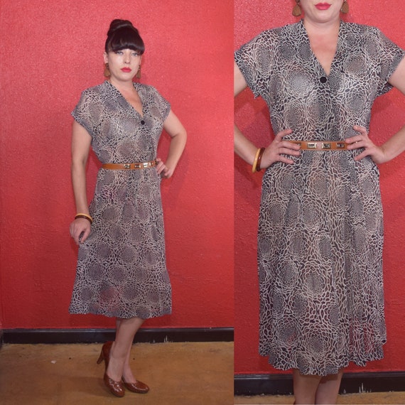 1940s Animal Print Abstract op art Shirtwaist