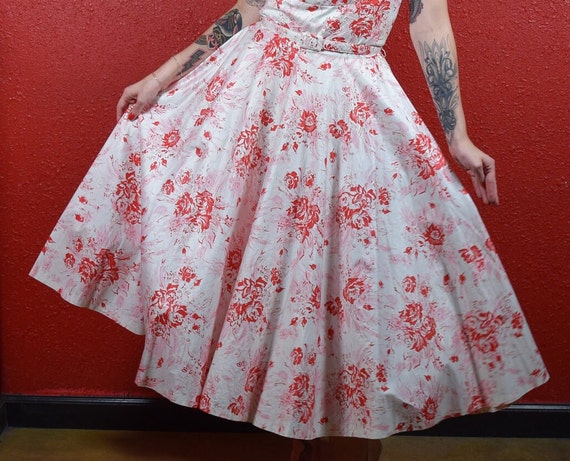 1950s Halter neck Rose Print Circle Dress - image 5