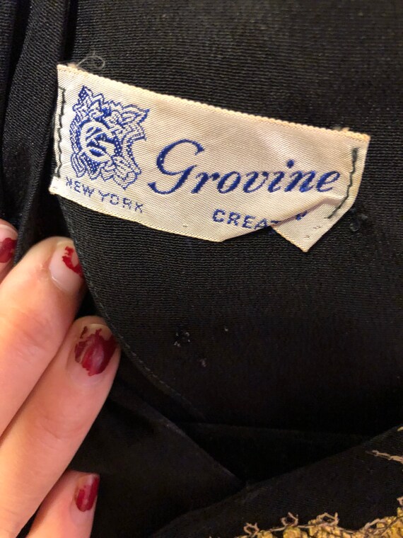 1940s Black Crepe Dress Soutache Detail Keyhole N… - image 4