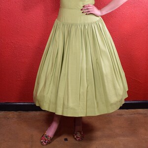 1950s Lime Green Cotton Full Skirt Dress Soutache Panel image 3