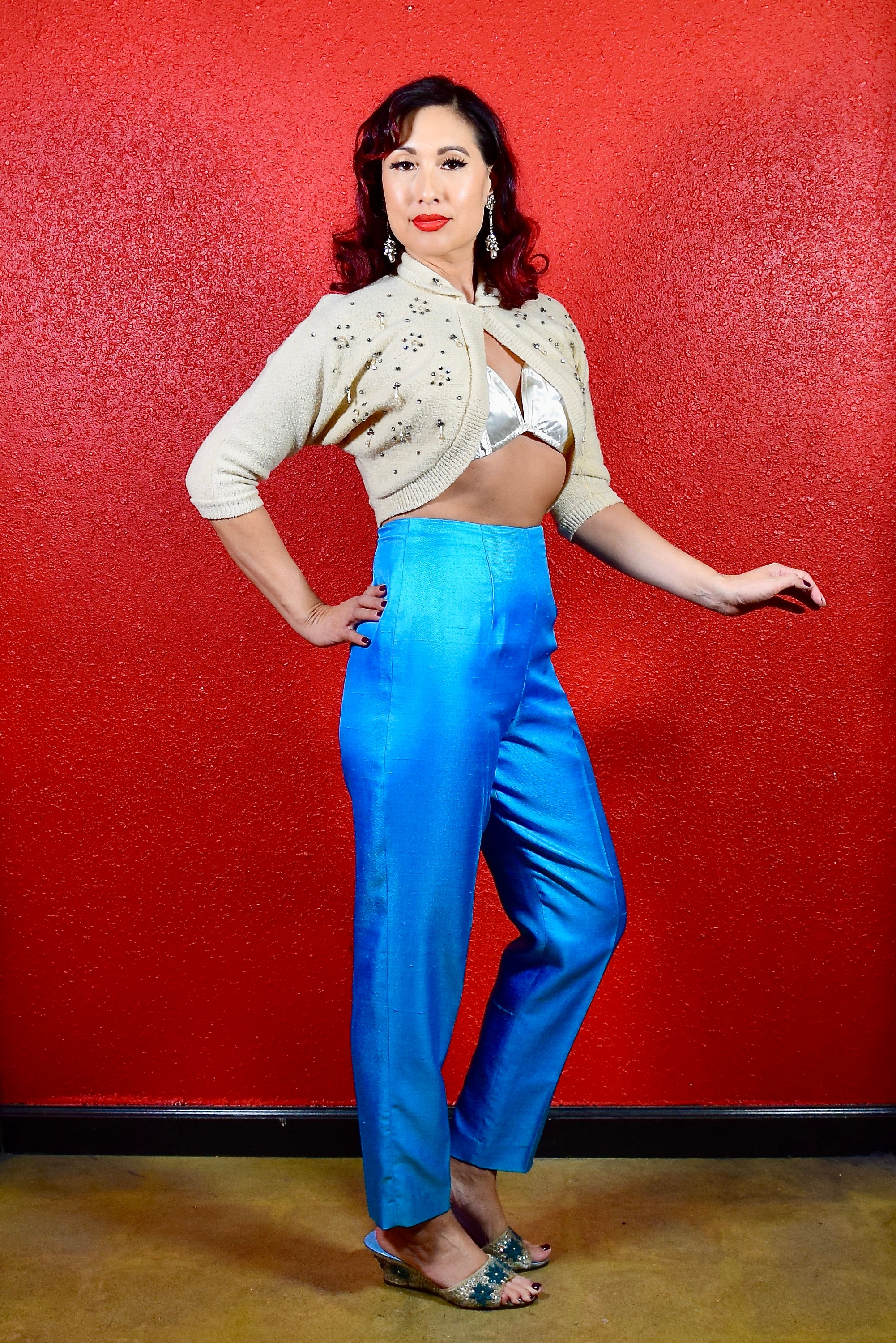 1950s cigarette pants 1950s Blue Cigarette Pants Lady Hathaway