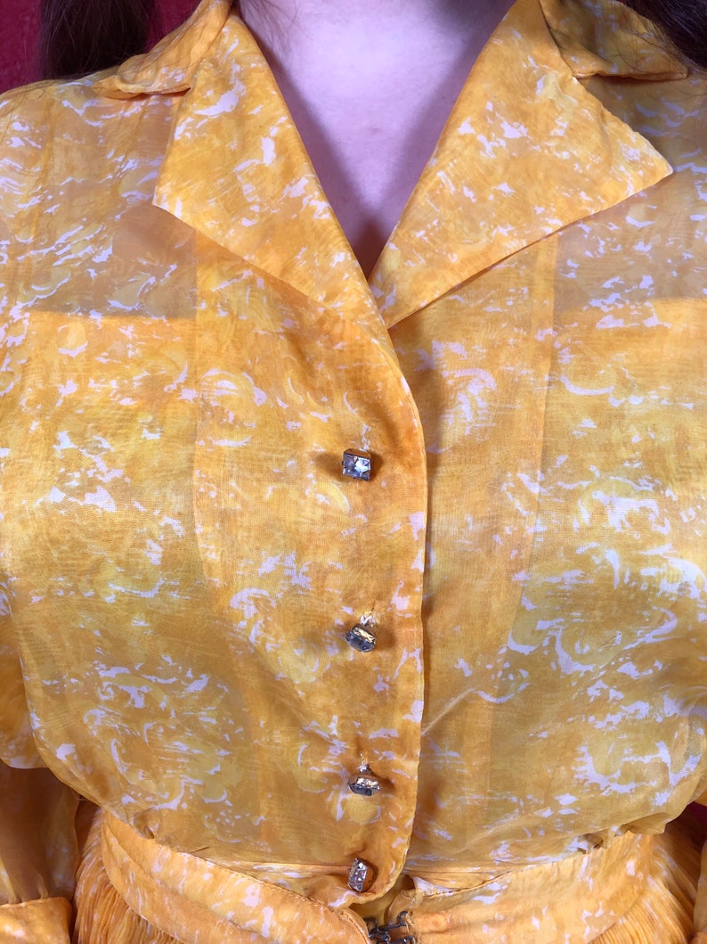 1950s Yellow Chiffon Two Pice Dress & Jacket Ensemble image 3