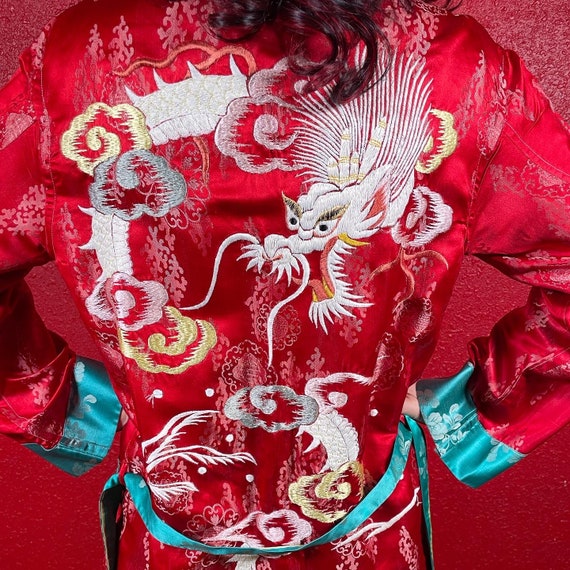 Vintage Dragon Embroidered Kimono Style Wrap Jack… - image 2